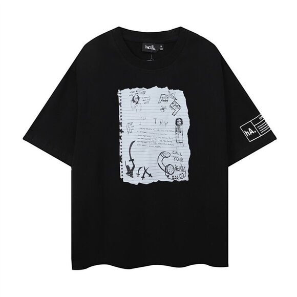 Haculla Paper Print Black T Shirt - Picture 1 of 13